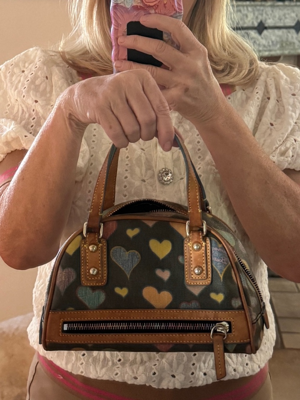 Dooney & Bourke Y2K Heart Print Mini Barrel Bag + Coin Pouch - Picture 4 of 12